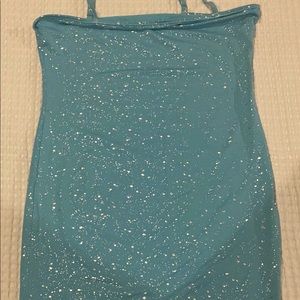 Brand new never worn sexy turquoise blue dress w/splats of silver all over 🤗